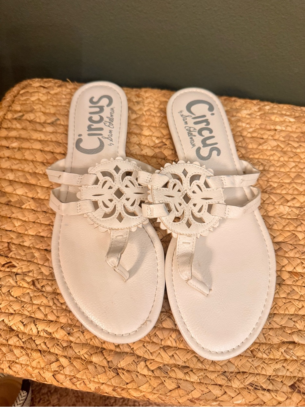 Circus by Sam Edelman White Laser-Cut Medallion Thong Sandals